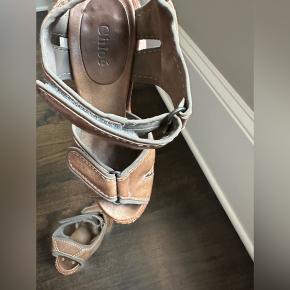 Chloe Taupe Leather Wood Heel Sandal 7 - Picture 7 of 8